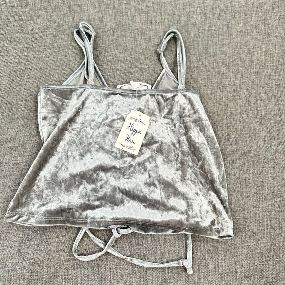 NEW! Hippie Rose Satin Ruched Top Silver Shiny Adjustable Straps XS Stretch Poly - Picture 12 of 15